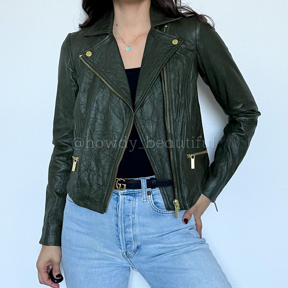 Michael Kors Soft Crinkle Lamb Leather Moto Jacket